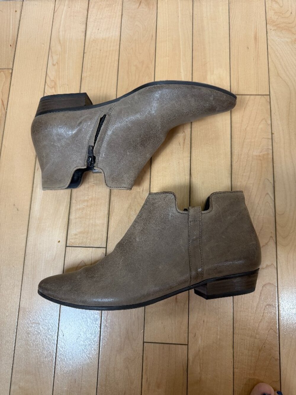 Paul Green Taupe Gray Light Brown Leather Booties Side Zip Size 8.5 (UK 6)